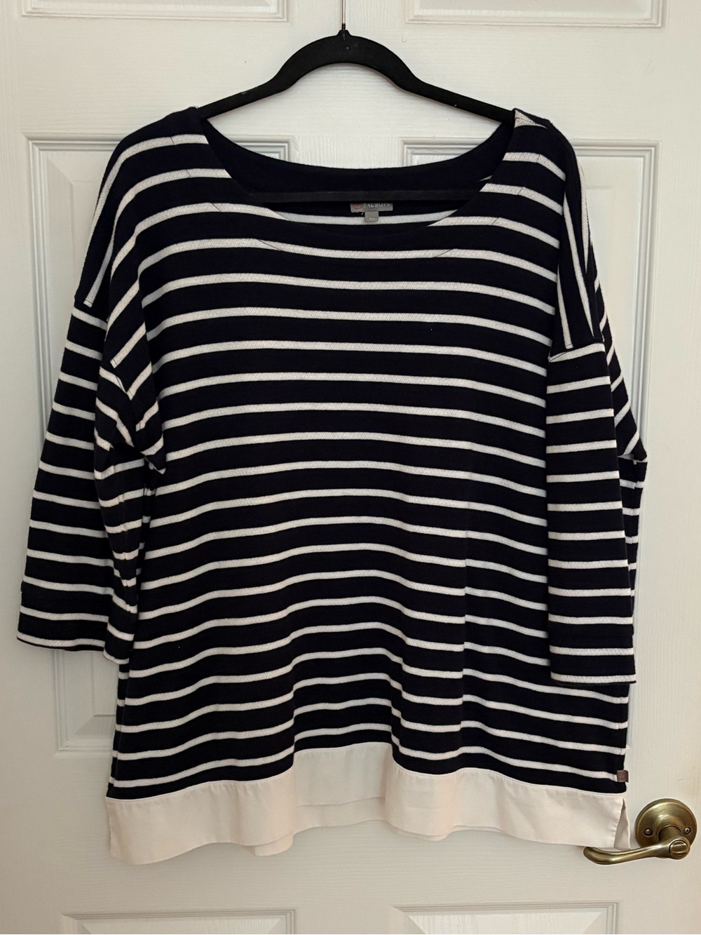 Talbots Navy and White Striped Long Sleeve Boatneck Top